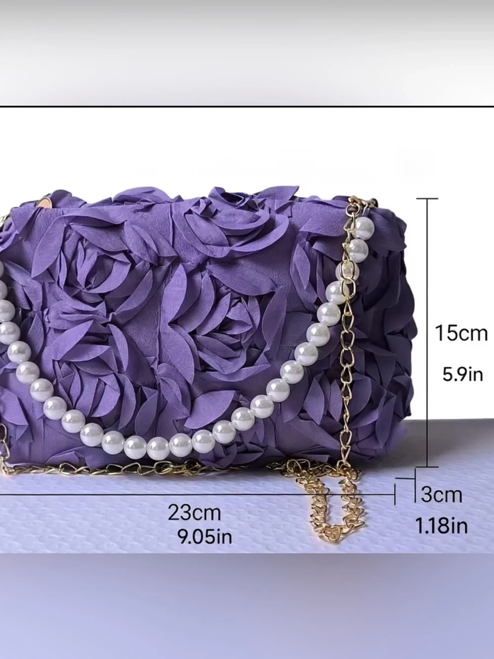 Purple Floral Rosette Pearl-Handle Shoulder Bag - Elegant Evening Clutch